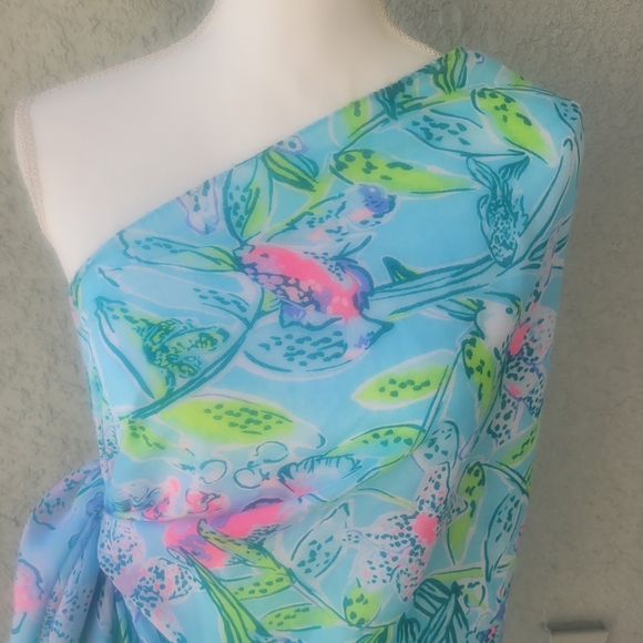 Lilly Pulitzer Pareo Wrap/Scarf Sway This Way Blue Pink Print Tassels 40X74 - Picture 9 of 11